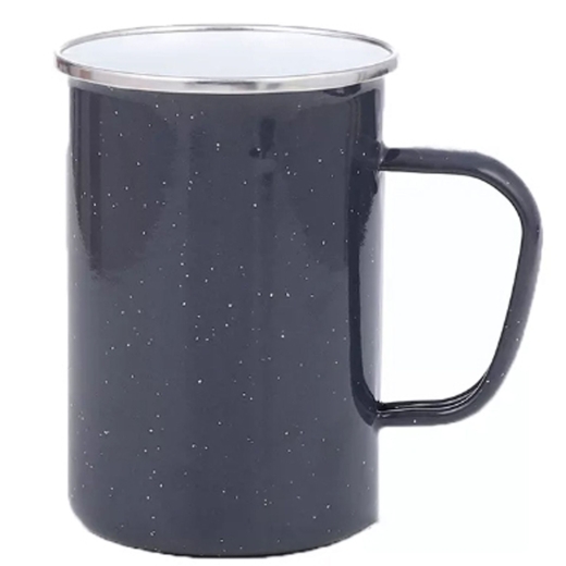Origin Outdoors - Emaille Becher/Tasse mit Edelstahlrand, 550 ml Lang, grau