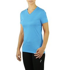 Rewoolution - Bright T-Shirt V-Neck Lady, Sport & Fun 140, carribean, Gr. XS