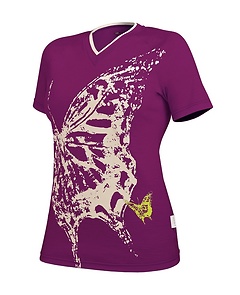 Rewoolution - Outdoor T-Shirt V-Neck Short Sleeve Lady, merlot/almond, Gr. XS