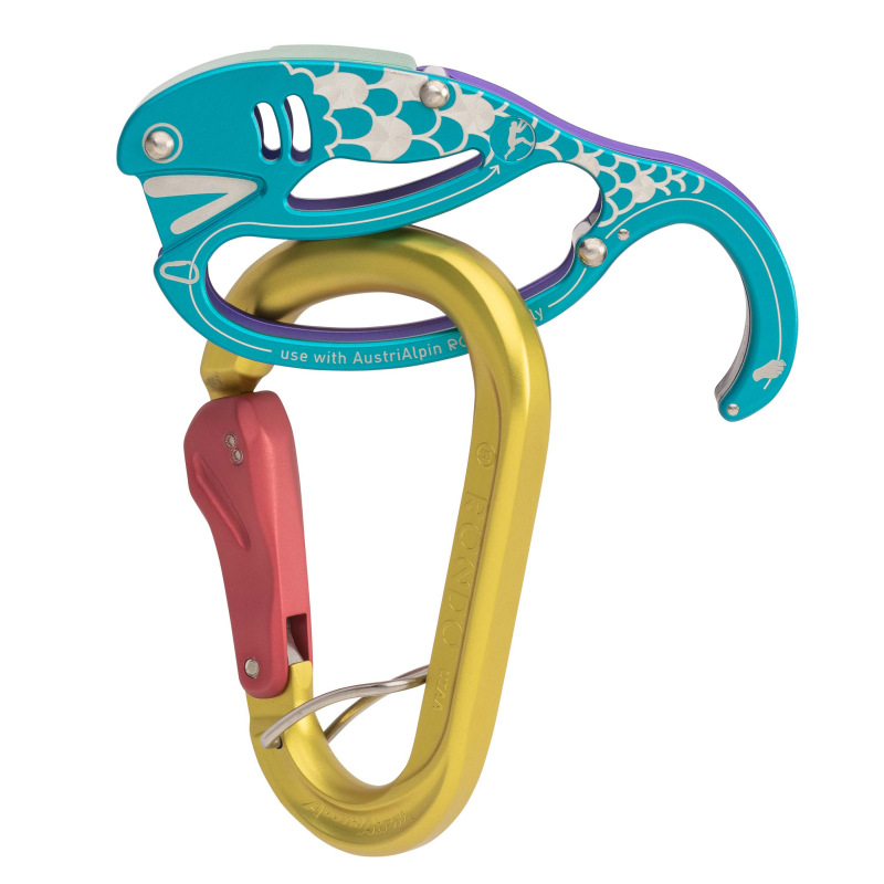 AustriAlpin - Sicherungsgerät Regenbogen Fish Autotuber-Set Limited Edition  Kinderkrebshilfe mit Karabiner Rondo Selfie Slide-Autolock
