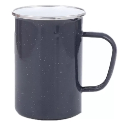 Origin Outdoors - Emaille Becher/Tasse mit Edelstahlrand, 550 ml Lang, grau